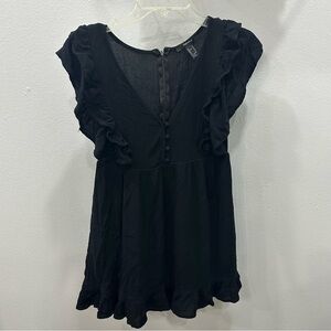 Forever 21 Black Ruffled Buttoned Blouse